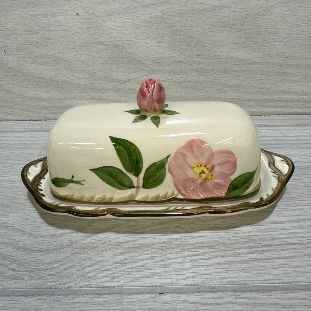 FRANCISCAN Desert Rose Covered Butter Dish Finial Top USA Vintage
